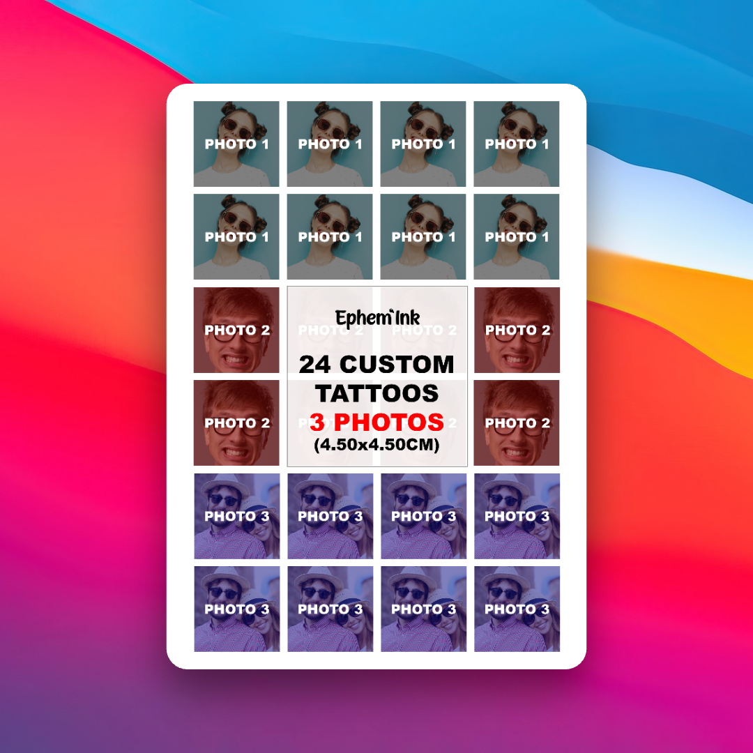 Tatouages Éphémères Personnalisés à Partir de Photos d'animaux (Lot de 24)