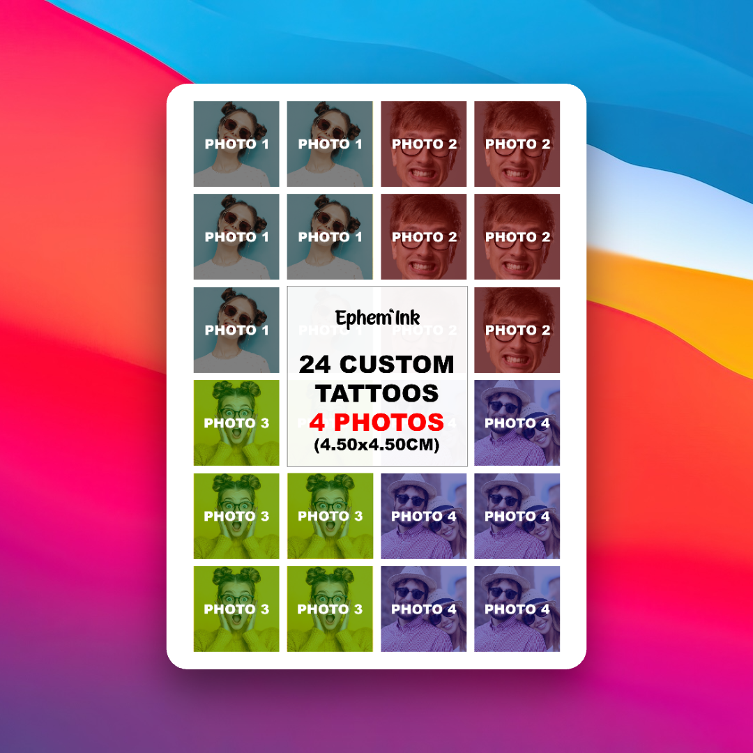 Tatouages Éphémères Personnalisés à Partir de 4 Photos (Lot de 24)