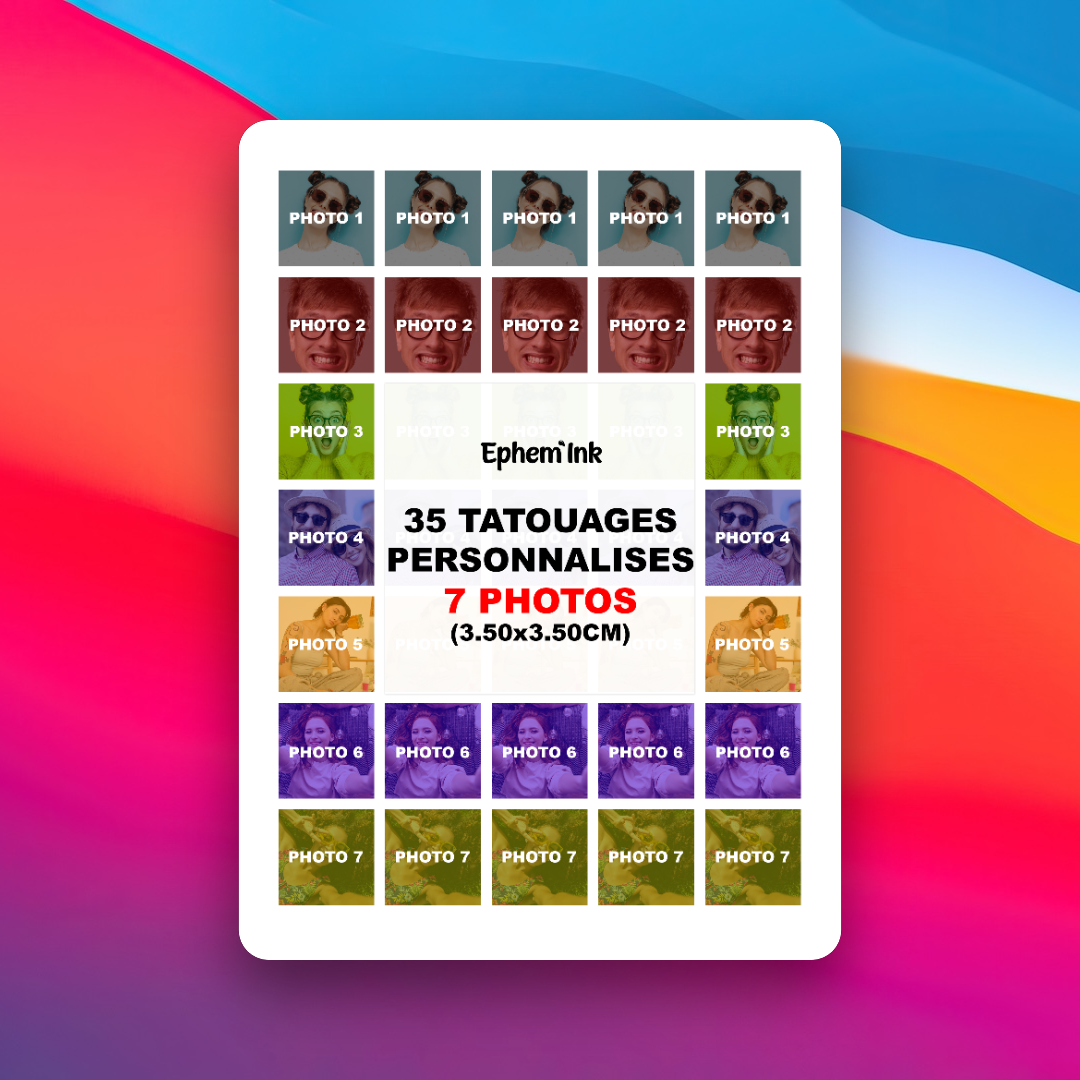 Tatouages Temporaires Personnalisés à Partir de 7 Photos (Lot de 35)