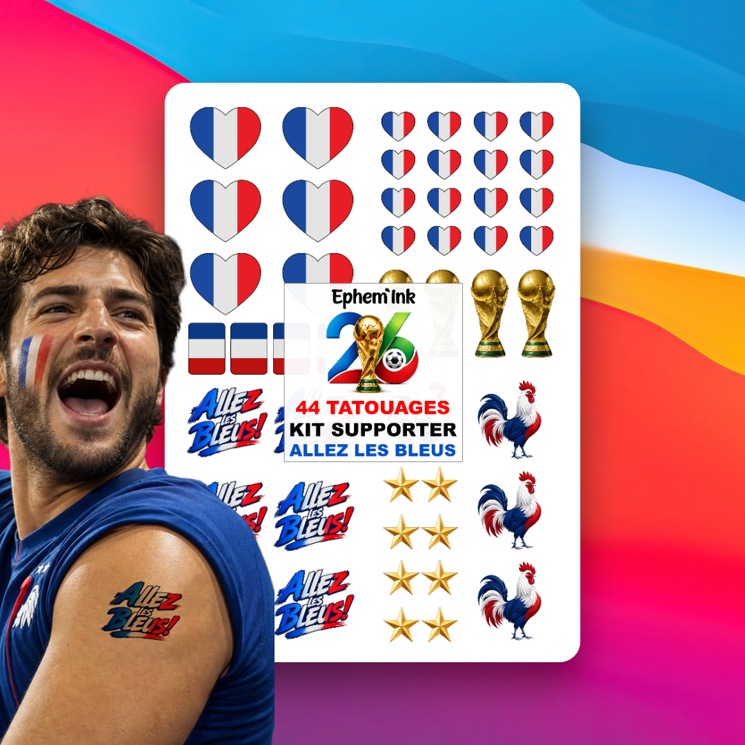 Kit Supporter Équipe de France – 44 Tatouages Éphémères Coupe du Monde 2026