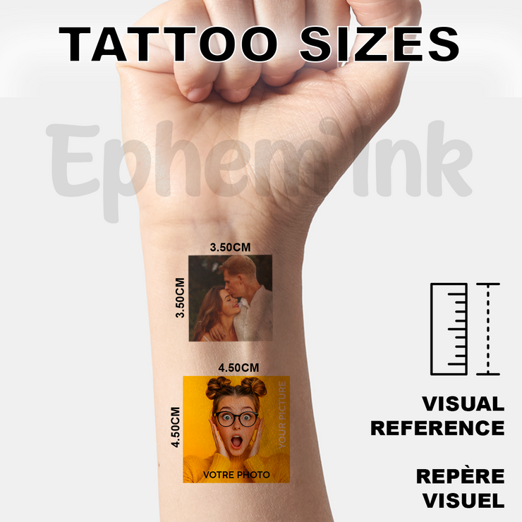 Lot de 24 Tatouages Temporaires Personnalisés - Votre Visage et Accessoires à partir de Photo - 9 Styles au Choix - Tatouages Éphémères